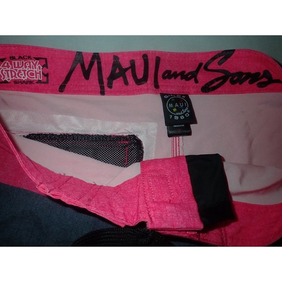 MAUI AND SONS Logo Boardshorts Swim Trunks Pink Green Tropical Hawaiian Men's 30 - Picture 3 of 4